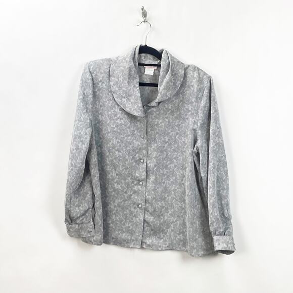 Vintage Lauren Lee 18 Womens Gray Print Button-front Blouse - Picture 1 of 5